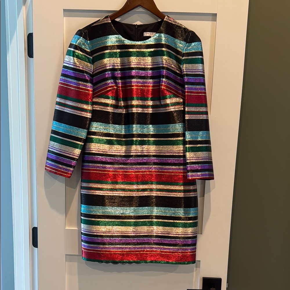 Trina Turk Blue and Red Sheath Dress 3/4 Sleeve